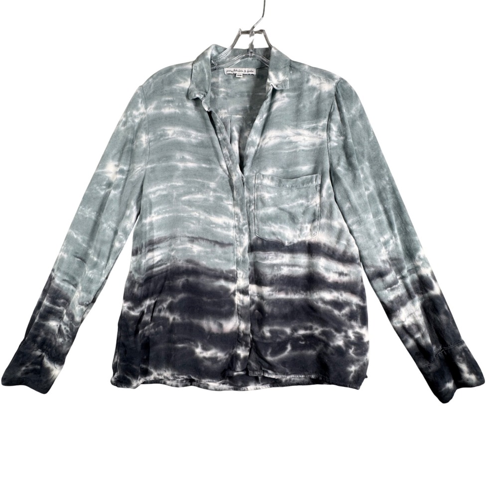Young Fabulous & Broke Shirt Tie Dye Button Down Hippie Blue White Womens XS